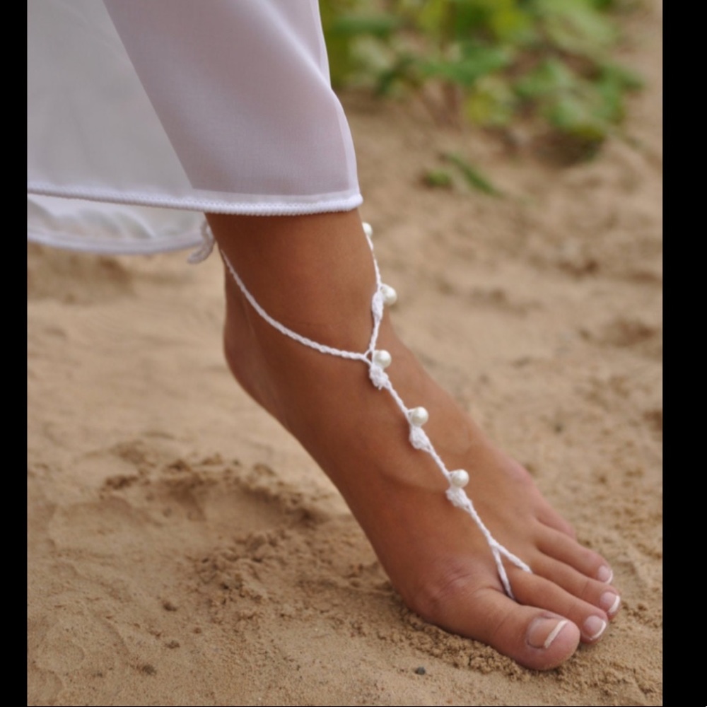 White and Pearl beaded Barefoot Sandals